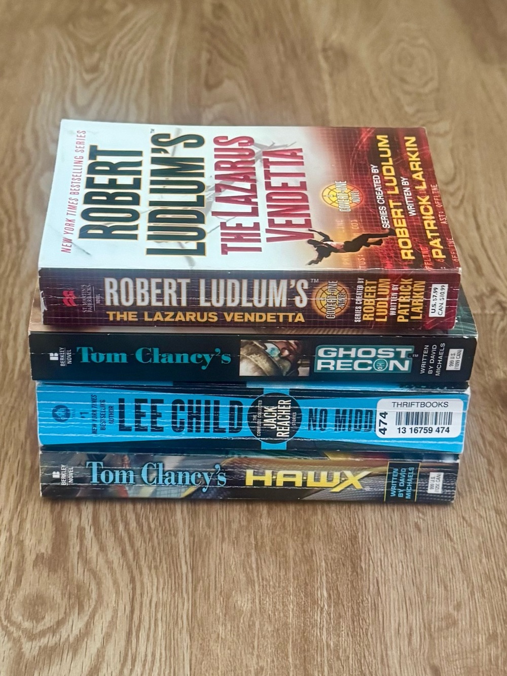 Tom Clancy, Lee Child, Robert Ludlum 4 Thriller Paperback Book Bundle